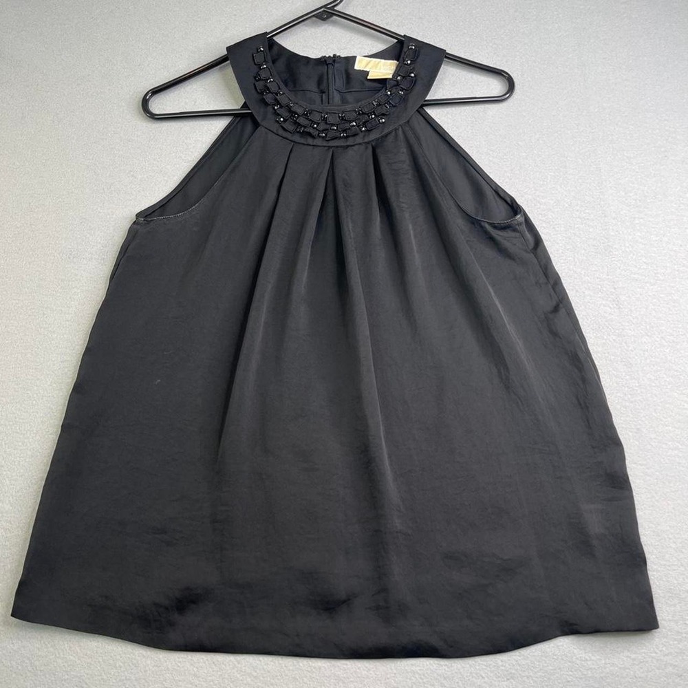 Michael Kors Womens Size 8 Black Halter Neck Top with Beaded Collar